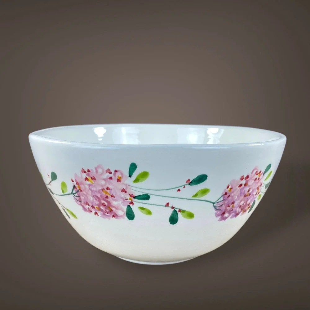Vintage Pizzato Hand Painted Italian White Art Glass Bowl 9 Inch 1980s - 2000s‎